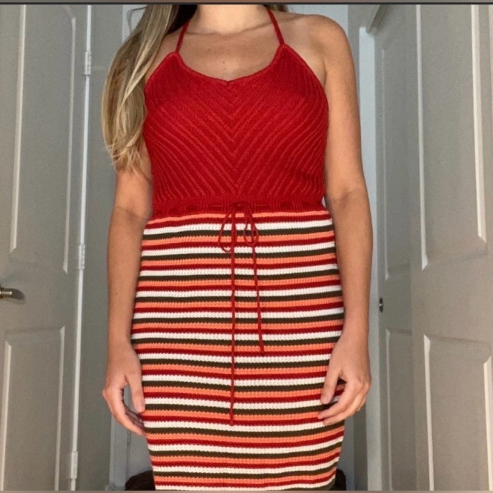 *NWT* Candie’s Red Crochet Woven Halter Open Back Mini Dress- Medium